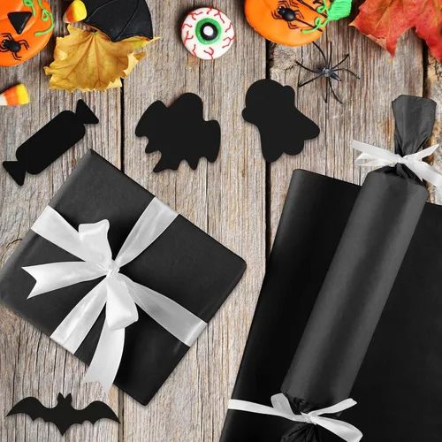 Miniatura 5 de CHRORINE Papel de seda negro - 60 hojas para Halloween, cumpleaños, vacaciones y envoltura de regalos para fiestas (20 x 14.5 pulgadas)