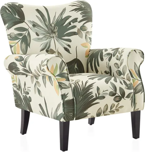 Miniatura 11 de BELLEZE Silla decorativa moderna, sillón de respaldo alto, sillón lateral tapizado estilo ala, sofá individual acolchado con patas de madera