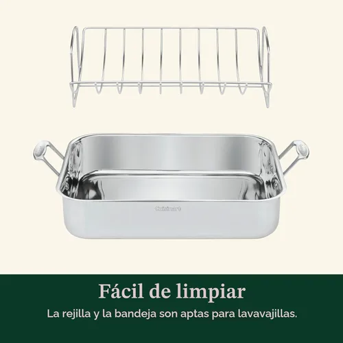 Miniatura 3 de Fuente rectangular para horno Cuisinart 7117-16UR, clásico de chef, de acero inoxidable, de 16 pulgadas, con bandeja, Rejilla para asador, 16
