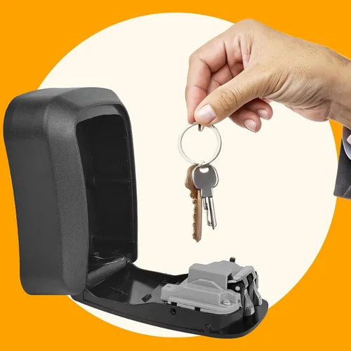 Miniatura 2 de Caja de bloqueo de llave de montaje en pared segura con protección de contraseña de 4 dígitos, caja fuerte para llaves al aire libre (negro)