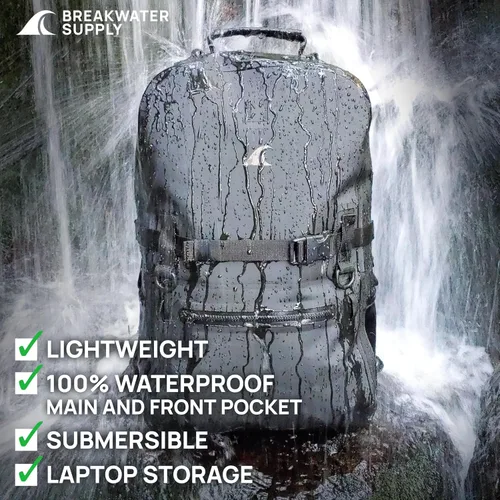 Miniatura 6 de Breakwater Supply™ Mochila impermeable IP68 sumergible con cierres herméticos Para portátil, viajes al aire libre Fogland 25L 20L 15L, 25 L