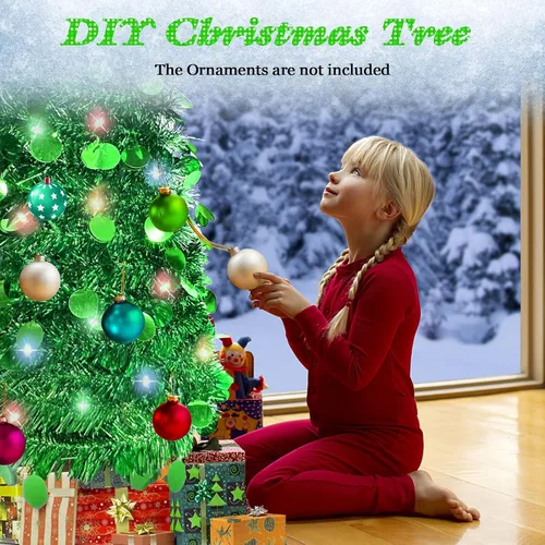 Miniatura 4 de Árbol de Navidad de 5 pies tipo lápiz, árbol artificial plegable con lentejuelas, árbol de Navidad tipo lápiz delgado con escarcha, árbol de Navidad