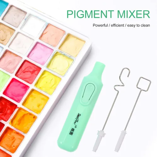 Miniatura 6 de EXCEART Mezclador eléctrico de pigmentos para pinturas gouache con dos cabezales de mezcla reemplazables, herramienta agitadora de color portátil