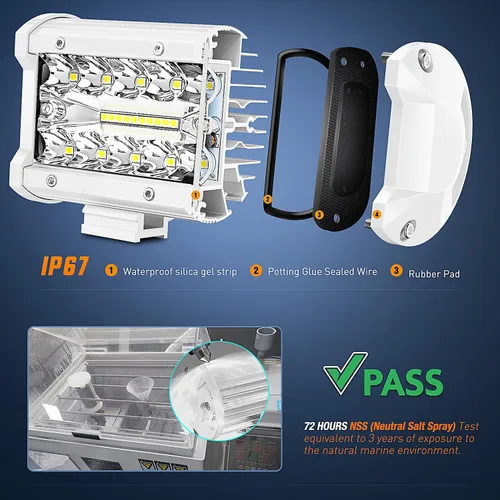 Miniatura 5 de Nilight - Luces LED marinas combinadas de punto de inundación de 4 pulgadas, 2 unidades, luces de navegación, iluminación de cubierta de pontón