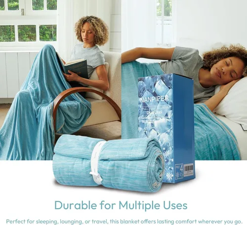 Miniatura 6 de NANPIPER Manta refrescante tamaño Queen para personas que duermen con calor, manta de cama de verano ligera y fría de doble cara, color azul aire