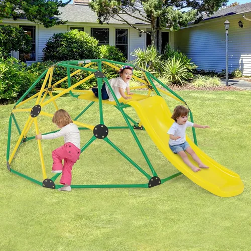 Miniatura 2 de Olakids Cúpula de escalada con tobogán, para niños al aire libre, gimnasio, cúpula geométrica, marco de acero, estructura de escalada de 8 pies