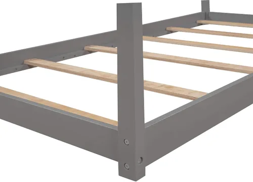 Miniatura 6 de Harper & Bright Designs Base de cama Montessori de tamaño individual, cama de piso de madera con techo para niños y niñas, no necesita somier, gris
