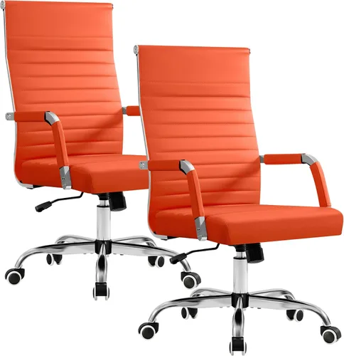 Miniatura 12 de Furmax silla de escritorio de oficina acanalada con respaldo medio de piel sintética silla de trabajo ejecutiva de conferencia silla giratoria Blanco