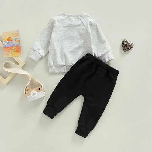 Miniatura 56 de Conjunto de 2 piezas de sudadera de manga larga con cuello redondo y pantalones casuales para bebés y niños pequeños