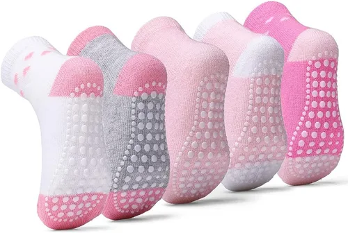 Sosenfer Calcetines antideslizantes para niños pequeños con pinzas, 5-10 pares de calcetines antideslizantes para bebés de 1 a 7 años, hechos con