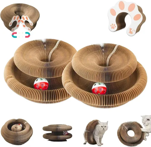 Miniatura 8 de Juguete para gatos de órgano mágico, cartón rascador interactivo con bola de campana, plegable y cambiable en forma de acordeón, juguete