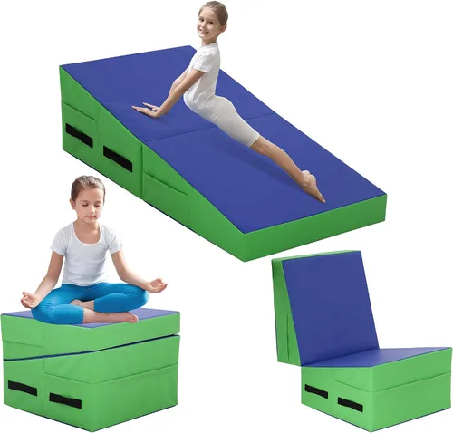Miniatura 8 de Colchoneta de gimnasia de 48 x 24 pulgadas, plegable, inclinada, con superficie de PVC antideslizante y asas para niños, entrenamiento en casa