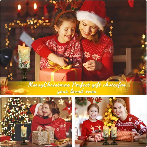 Miniatura 6 de AOMIL - Velas sin llama de Navidad, velas LED parpadeantes con temporizador, luces de bola de nieve para decoraciones navideñas Esquí