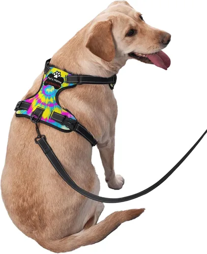Miniatura 3 de Arnés personalizado para perro sin tirones, chaleco personalizado para perro teñido anudado de acuarela con número de teléfono y nombre de mascota