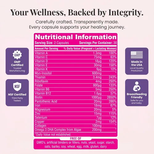 Miniatura 6 de Align & Shine - Vitaminas posnatales para mujeres, DHA, hierro, folato, vitamina B12 y mio-inositol, recuperación posparto, amigable