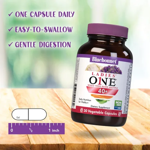 Miniatura 5 de Bluebonnet Nutrition Ladies' ONE 40+ Whole Food-Bed Multiple, Multivitamínico para mujeres de 40 años, sin soja, sin OMG, sin gluten, 30 cápsulas