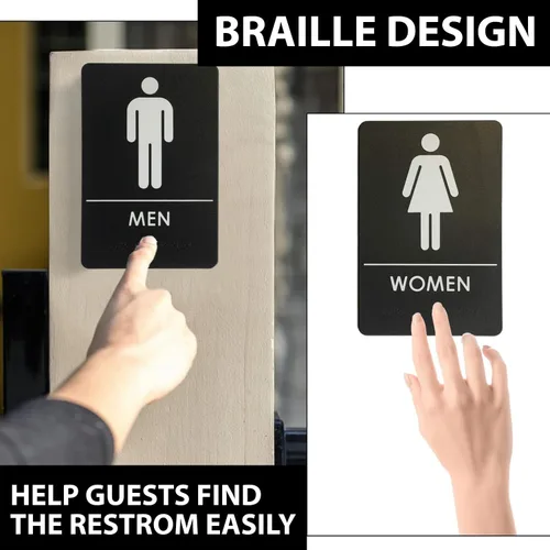 Miniatura 6 de Hecho en EE.UU. - Letreros de Baños para Hombres y Mujeres Compatibles con ADA, Señales de Puertas de Baño para Oficinas, Negocios y Restaurantes