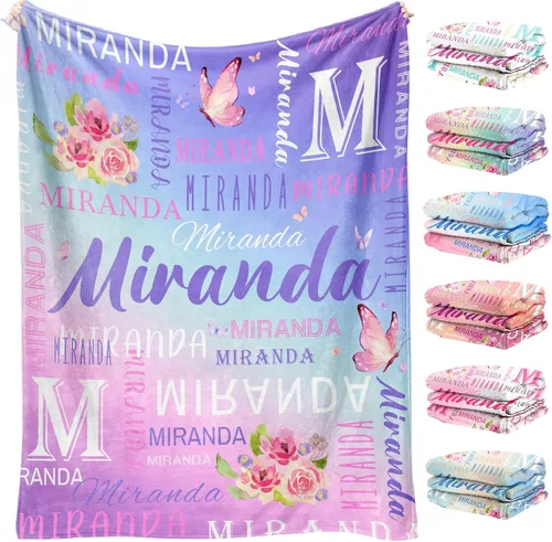 Miniatura 7 de Manta de nombre personalizada para adultos y niños, manta de nombre personalizada – 9 colores, 7 tamaños, manta de franela gruesa, manta de nombre
