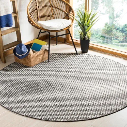 Miniatura 60 de SAFAVIEH Alfombra lavable al aire libre Courtyard Collection - 6'7" x 9'6", azul claro y gris claro, no desprende pelusa y fácil limpieza, ideal