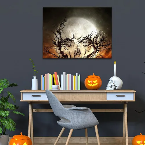 Miniatura 2 de YONICA Lienzo decorativo de Halloween para pared de sala de estar, decoración del hogar, árbol de Halloween y luna llena sobre lienzo, obra de arte