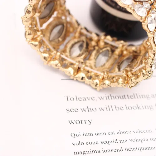 Miniatura 6 de Elegante brazalete elástico de doble fila con forma de marquesa de cristal para novia, joyería para mujer