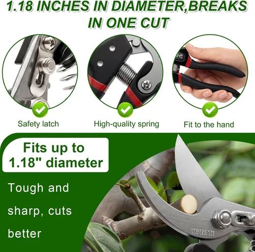 Miniatura 5 de Tijeras de podar, tijeras de jardín profesionales de 8.5 pulgadas, cortasetos de acero SK5, tijeras de jardín de mano, tijeras de jardín