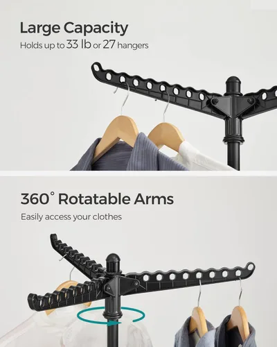 Miniatura 4 de SONGMICS ULLR510B01 - Estante de secado de ropa plegable de 59 pulgadas con 3 brazos giratorios para perchas, 4 patas, acero inoxidable, para 27