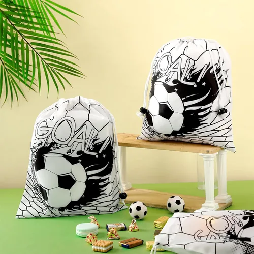 Miniatura 5 de Xuhal 24 bolsas con cordón de fútbol, recuerdos de fiesta de fútbol, bolsas de regalo de golosinas, mochila deportiva con cordón para pelota