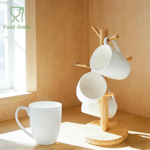 Miniatura 6 de Juego de 4 tazas de café en blanco de porcelana bone china fina blanca lisa, tazas de té de 11 oz con asa grande, tazas de café de cerámica ligeras