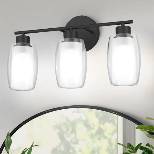 Miniatura 11 de Aipsun Lámpara de baño con 4 luces, luces cromadas arriba y abajo, modernas luces de bahthroom con vidrio transparente y vidrio esmerilado, luces