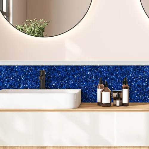 Miniatura 6 de CRE8TIVE Papel tapiz con purpurina gruesa, para despegar y pegar, color azul, para dormitorio, lentejuelas brillantes, borde de pared, papel