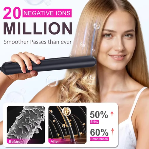 Miniatura 5 de Plancha plana inalámbrica 2 en 1 y rizador, alisador de pelo inalámbrico recargable con batería de 9600 mAh, pantalla LCD, tecnología de iones