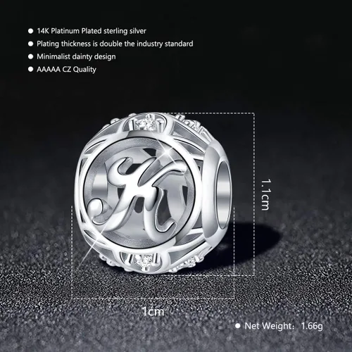 Miniatura 50 de FOREVER QUEEN - Dije con letra inicial de la A a la Z, para pulsera y collar, de plata de ley 925 con cuentas de circonita cúbica, joyería de regalo