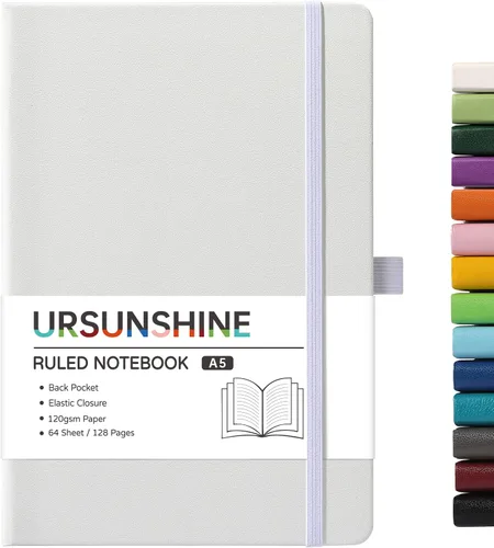 Miniatura 59 de Cuaderno punteado, diario, 5.3 x 8.26 pulgadas, tapa dura, prémium, papel grueso, doble espiral, bandas, cuero negro sintético, lazo para bolígrafo