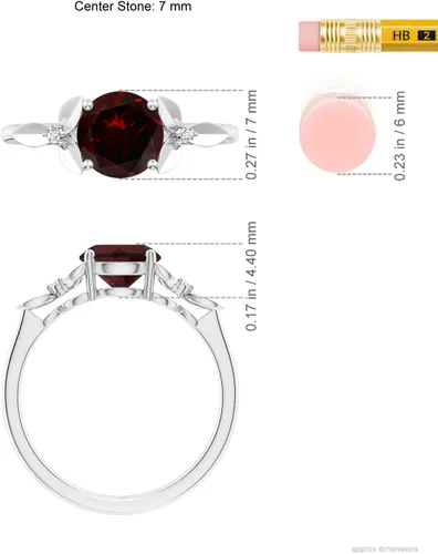 Miniatura 5 de ANGARA Anillo solitario de granate natural para mujeres, niñas en oro macizo de 14 quilates, plata de ley, regalo de joyería de piedra natal