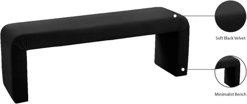 Miniatura 7 de Meridian Furniture Colección minimalista moderna Banco tapizado de terciopelo contemporáneo, 53 pulgadas de ancho x 14.75 pulgadas de profundidad