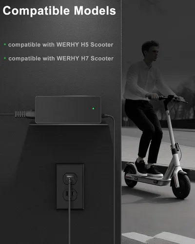 Miniatura 2 de VHBW Reemplazo de 42 V compatible con cargador eléctrico WERHY H5 H7 – Carga rápida y segura para batería de litio de 36 V
