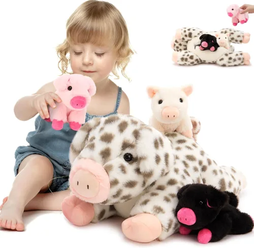 Miniatura 13 de MorisMos Pug Stuffed Animal with Babies Inside, 14" Mommy Stuffed Pug with 3 Baby Puppies, 4Pcs Interactive Soft Cuddly Dog for Kids, Dog Lovers