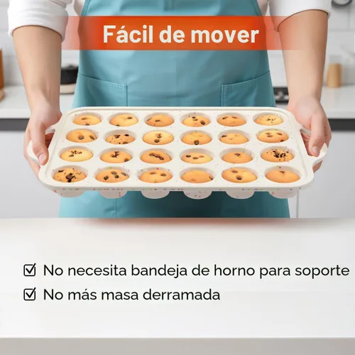 Miniatura 6 de CAKETIME Molde para mini muffins, molde para mini cupcakes con marco reforzado de metal, moldes para muffins de silicona antiadherentes con asa