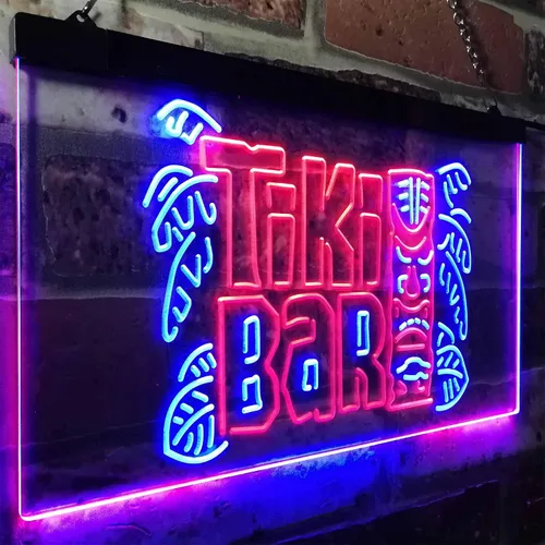 Miniatura 3 de ADVPRO Tiki Bar Mask Beer Pub Club Wine Dual Color LED Neon Sign Blue & Red 12" x 8.5" st6s32-i3139-br