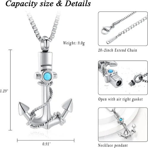 Miniatura 2 de Joyería de cremación para cenizas, collar de urna de ancla para hombres y mujeres, soporte conmemorativo para cenizas, colgante de urna de recuerdo