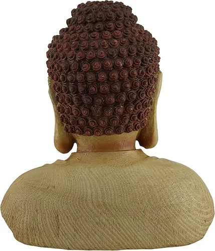 Miniatura 3 de Zeckos Estatua decorativa de madera tallada de imitación con cabeza de Buda meditadora