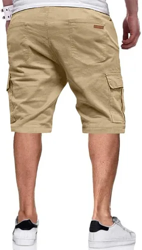 Miniatura 2 de JMIERR Pantalones cortos de sarga para hombre con cordón de algodón clásico elástico con 6 bolsillos