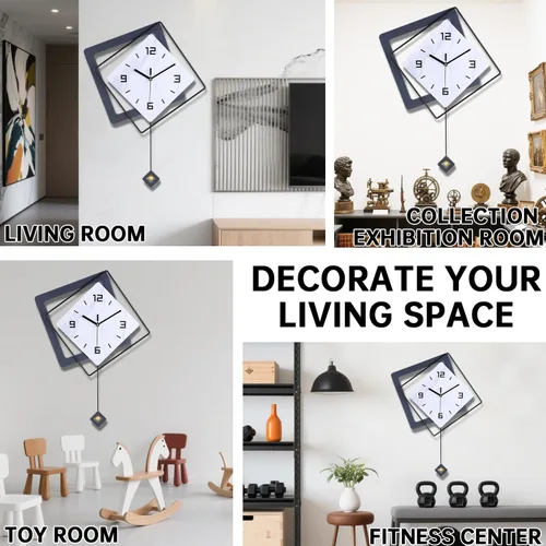 Miniatura 5 de Reloj de pared con péndulo, cuarzo de calidad silenciosa, funciona con pilas, relojes de pared grandes modernos de metal para sala de estar, cocina