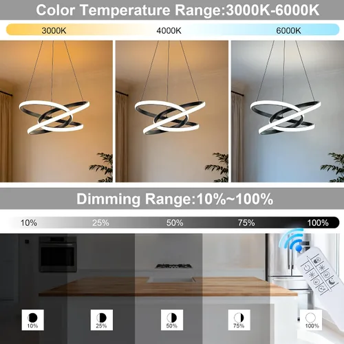 Miniatura 3 de MAYNA Moderno candelabro de anillo para comedor, lámpara colgante LED regulable con control remoto, lámpara irregular para isla de cocina sobre Negro
