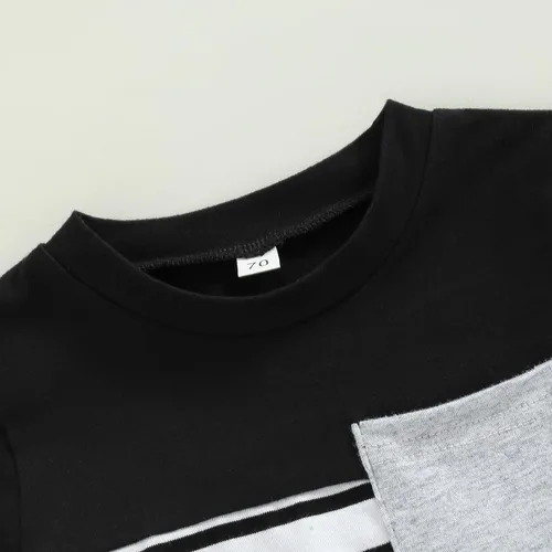 Miniatura 34 de Conjunto de traje de verano para bebé niño pequeño, manga corta, cuello redondo, letras impresas, lindo traje de verano, conjunto de 2 piezas