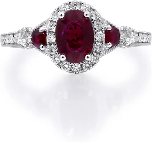 Miniatura 5 de Gin & Grace Anillo de rubí genuino Mozambique de oro blanco de 14 quilates con diamantes para mujer Joyas hechas a mano con forma de rubí de origen