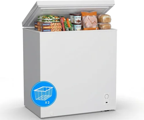 Congelador de pecho de 2.7 pies cúbicos, pequeño y compacto con 7 termostatos ajustables, 2 cestas extraíbles, ahorro de energía, mini congelador de