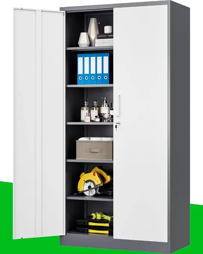 Miniatura 14 de PEUKC Armario de almacenamiento de metal con cerradura, gabinetes de almacenamiento pequeños de acero de 36 pulgadas, 2 estantes ajustables, 2 Negro