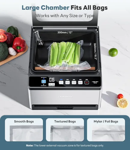 Miniatura 4 de DualCore CVS101 - Sellador al vacío de cámara para líquidos y Sous Vide, zonas de vacío dobles de 6L y abrazadera de bolsa extra ancha, 4 bombas